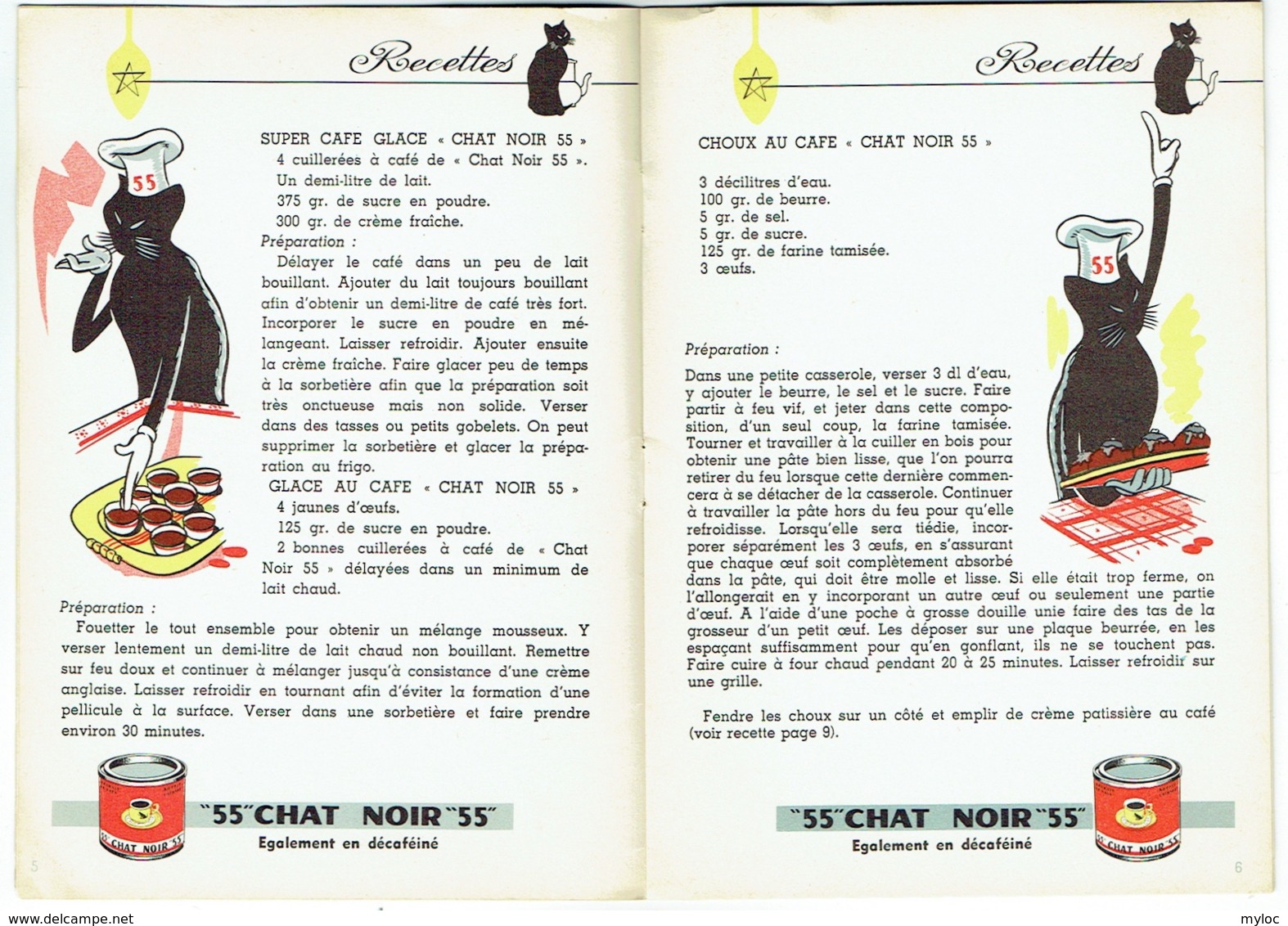 Publicité Café 55"Chat Noir"55. Brochure Avec Recettes. Caféterie Chat Noir, Liège, Avenue G.Truffaut. - Gastronomie