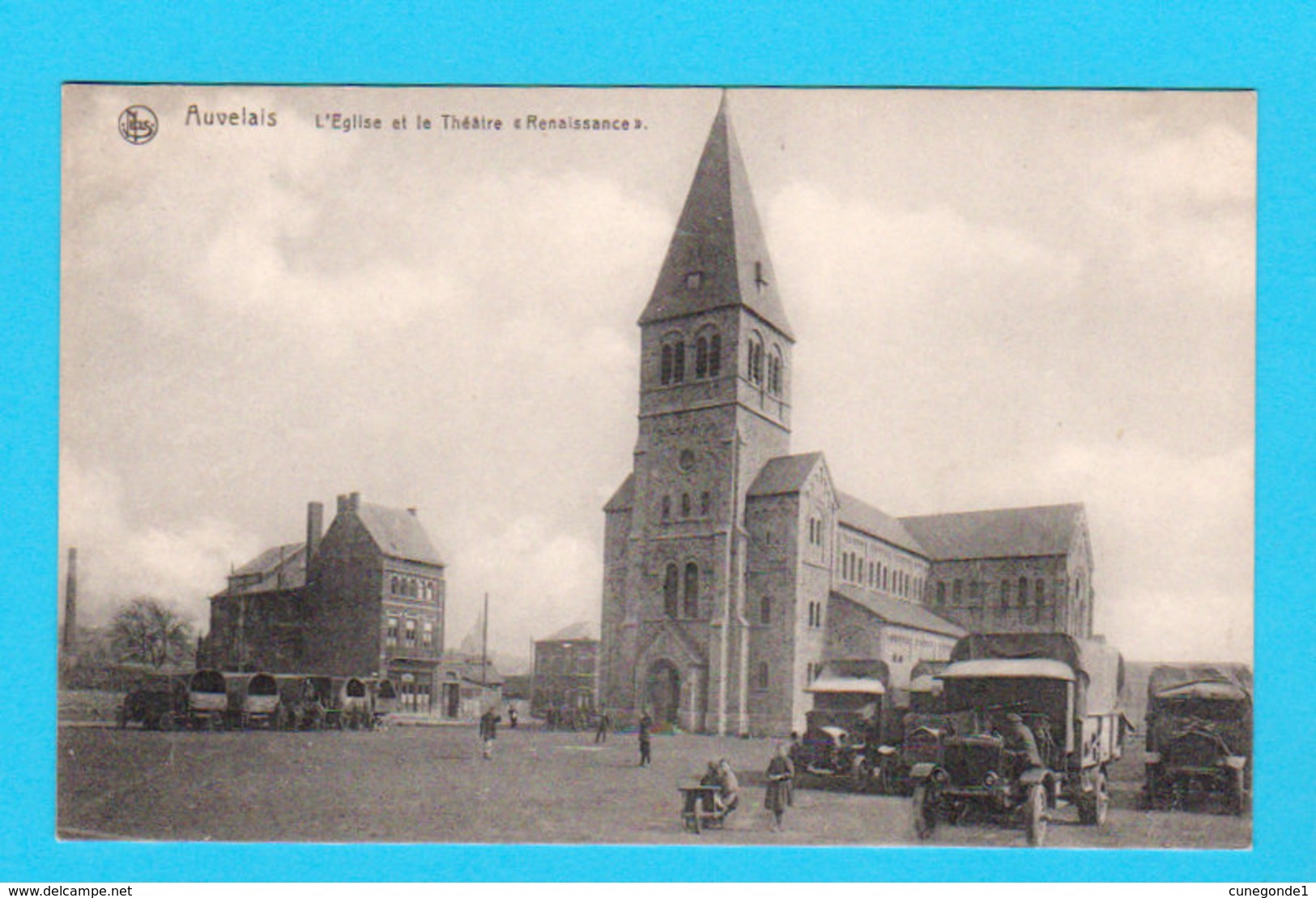 CPA AUVELAIS : L'Eglise Et Le Théâtre "Renaissance" - Animée - Nels - Non Circulée - Sambreville