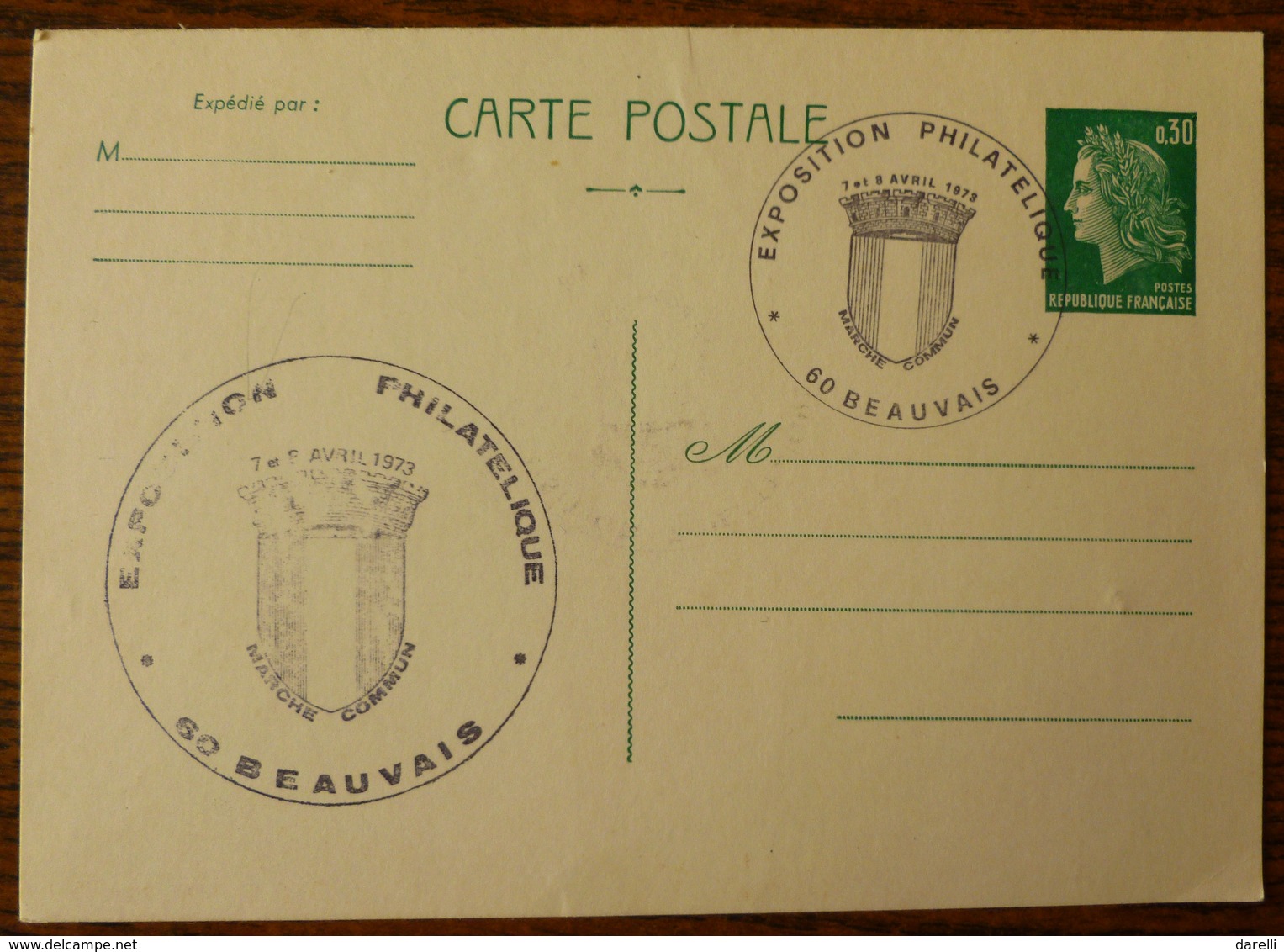 Entier Postal 1973 - MARIANNE DE CHEFFER 0,30 F - YT 1611 - Exposition Philatélique De 60 BEAUVAIS - Cartes Postales Types Et TSC (avant 1995)