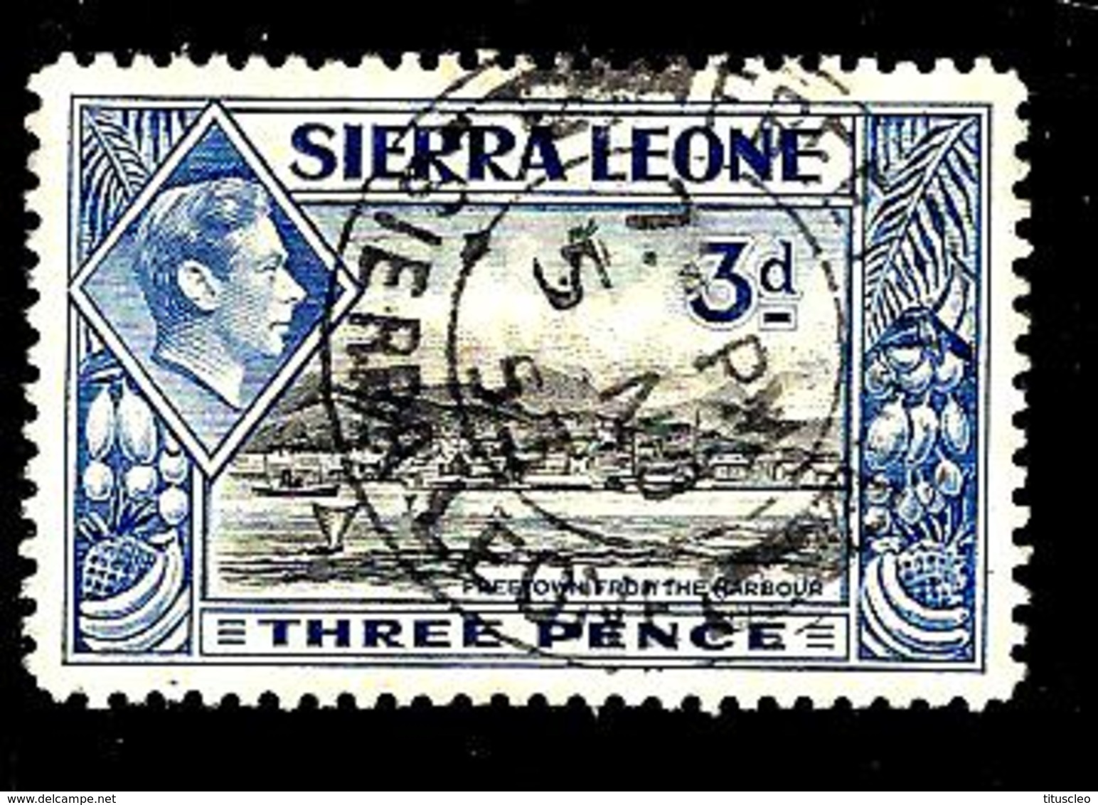 SIERRA LEONE 162° 3p Outremer Et Noir George VI Freetown Vu Du Port (10% De La Cote + 0,15) - Sierra Leone (...-1960)