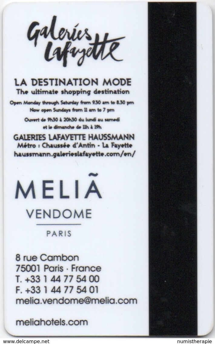 Carte Clé De Hôtel : Melia Hotel Vendôme Paris - Cartes D'hotel