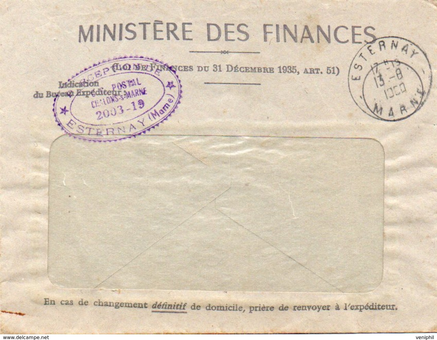 LETTRE FRANCHISE OBLITEREE CAD ESTERNAY - MARNE - 1960 - 1961-....