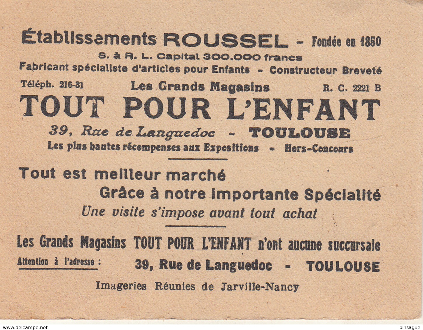 TOULOUSE -  4 Images Publicités  TOUT POUR L'ENFANT - Autres & Non Classés