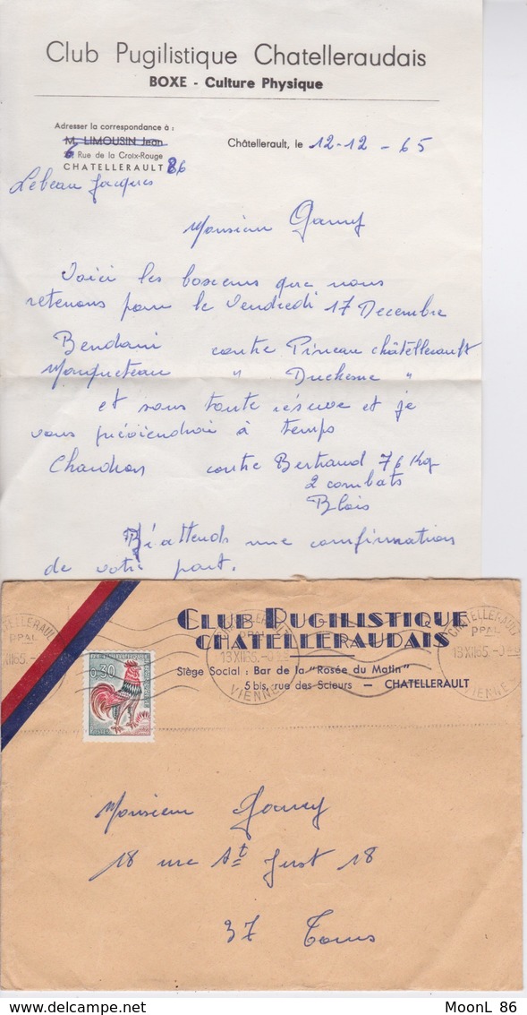 BOXE - CLUB PUGILISTIQUE CHATELLERAUDAIS - CHATELLERAULT - LETTRE + ENVELOPPE - BOXE CULTURE PHISIQUE - Other & Unclassified