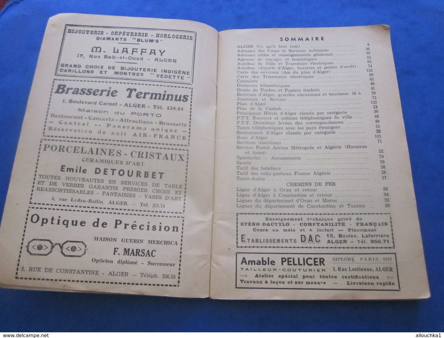 1939 ALGER PLANS GUIDE TOURISTIQUE-RUES-TRAMWAY-BUS-TRAINS-BATEAUX-PUB L’AIGLON-BRASSERIE-HÔTEL-RESTO-GALERIES DE FRANCE - Mundo