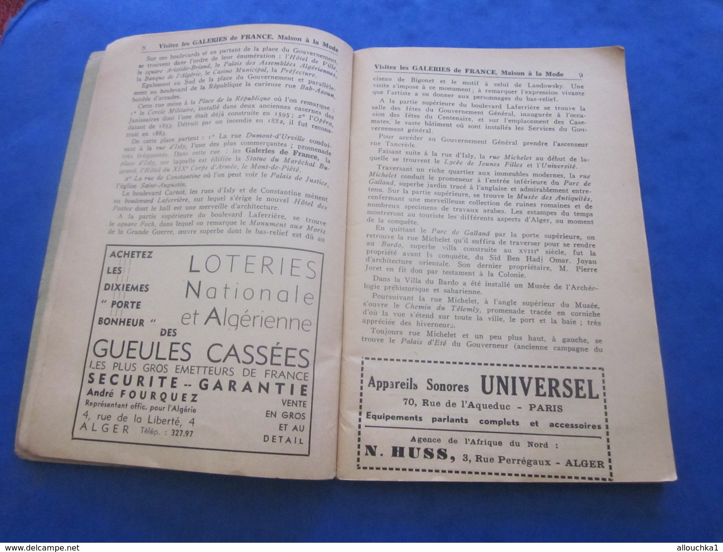 1939 ALGER PLANS GUIDE TOURISTIQUE-RUES-TRAMWAY-BUS-TRAINS-BATEAUX-PUB L’AIGLON-BRASSERIE-HÔTEL-RESTO-GALERIES DE FRANCE