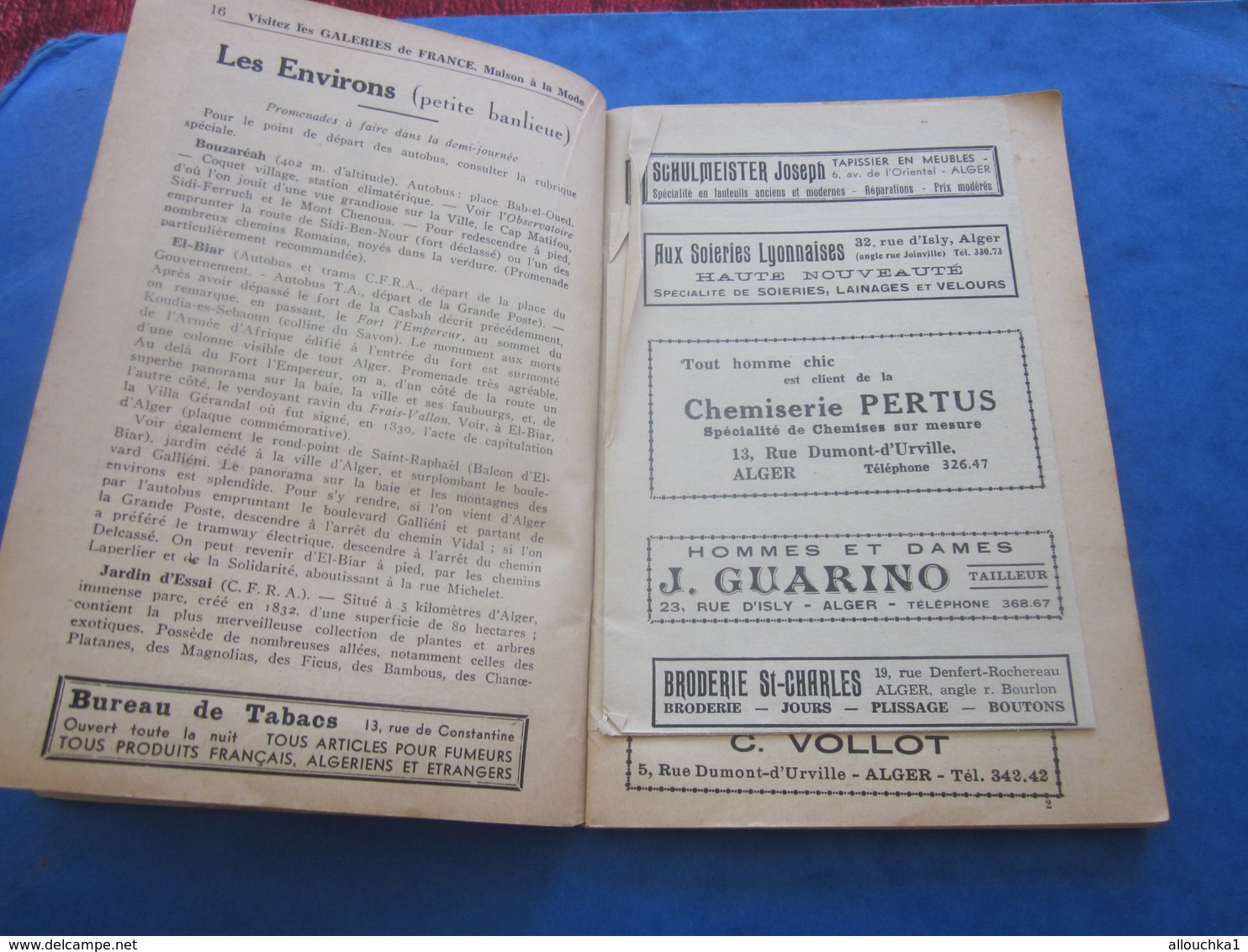 1939 ALGER PLANS GUIDE TOURISTIQUE-RUES-TRAMWAY-BUS-TRAINS-BATEAUX-PUB L’AIGLON-BRASSERIE-HÔTEL-RESTO-GALERIES DE FRANCE