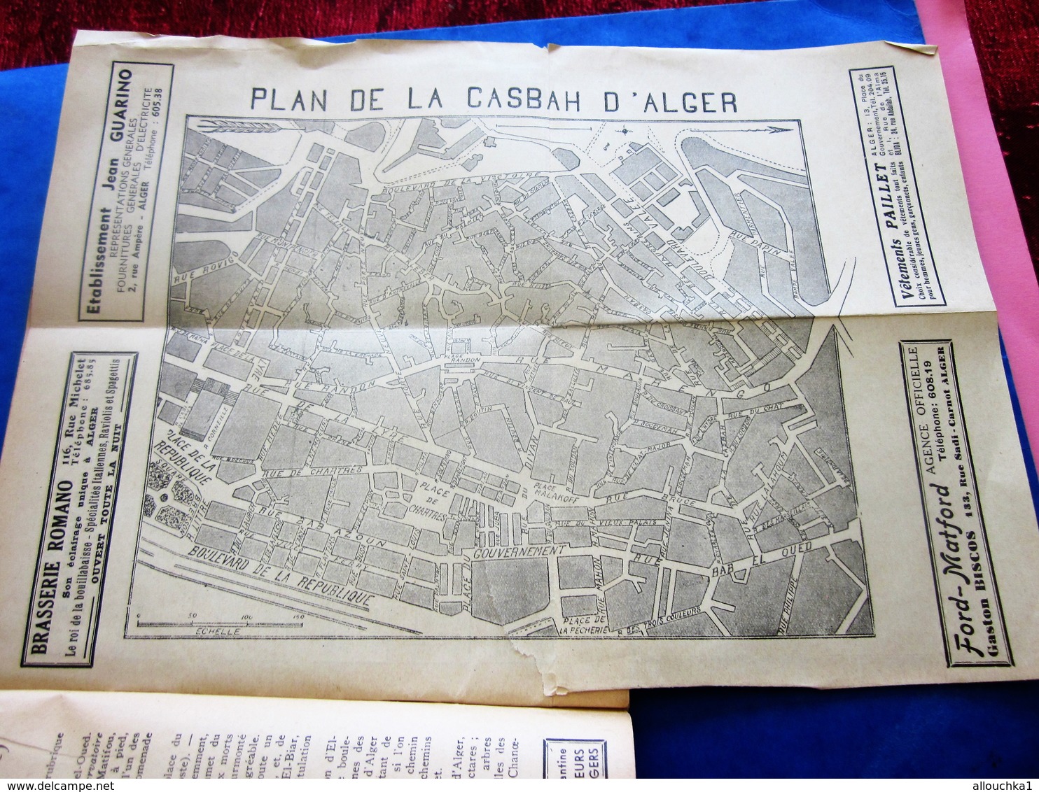 1939 ALGER PLANS GUIDE TOURISTIQUE-RUES-TRAMWAY-BUS-TRAINS-BATEAUX-PUB L’AIGLON-BRASSERIE-HÔTEL-RESTO-GALERIES DE FRANCE