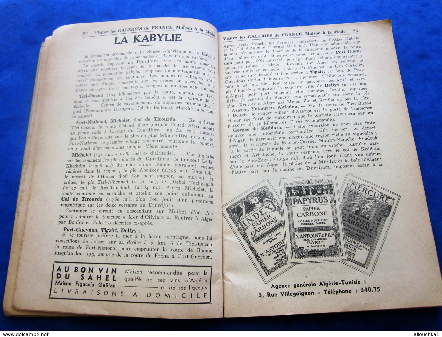 1939 ALGER PLANS GUIDE TOURISTIQUE-RUES-TRAMWAY-BUS-TRAINS-BATEAUX-PUB L’AIGLON-BRASSERIE-HÔTEL-RESTO-GALERIES DE FRANCE