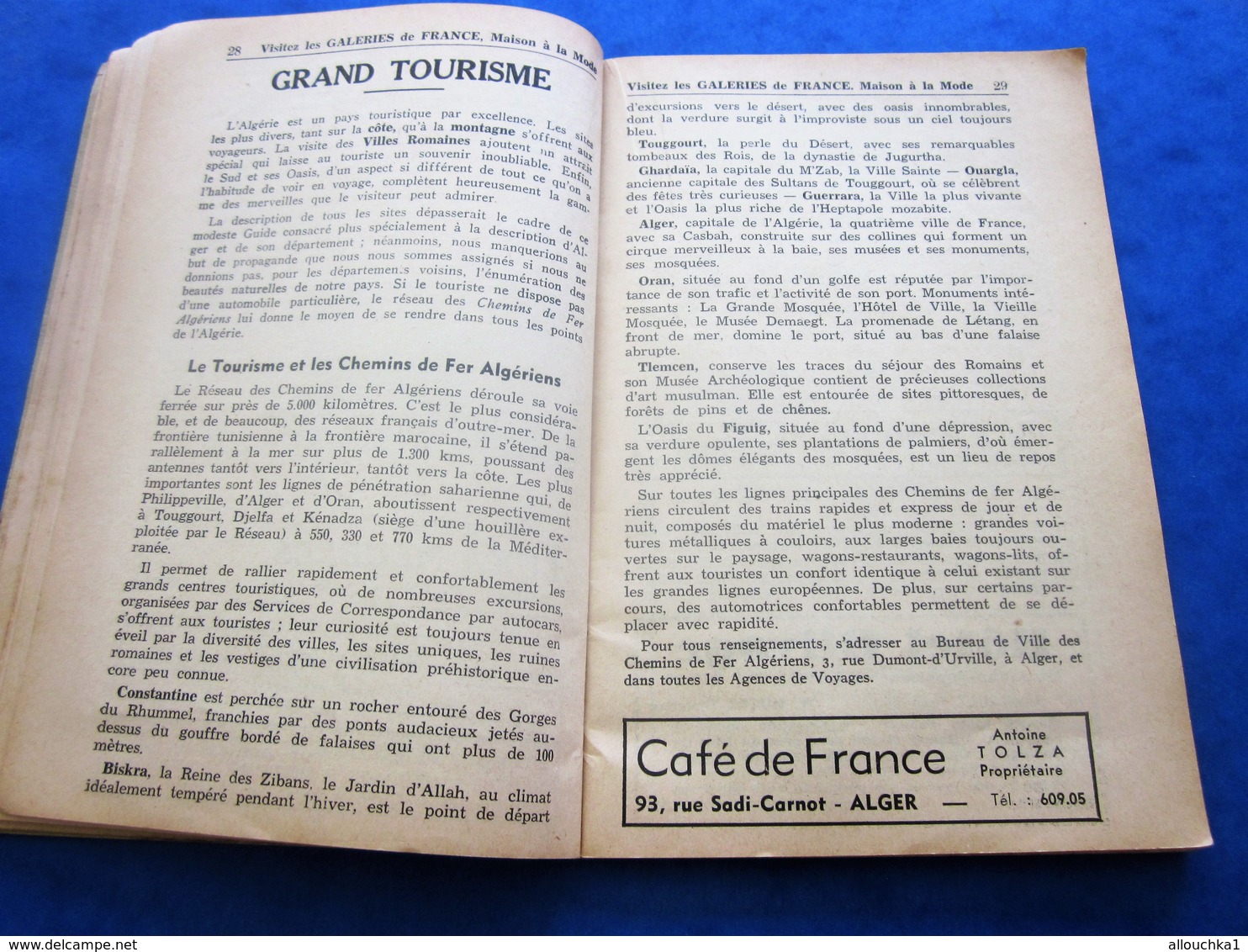 1939 ALGER PLANS GUIDE TOURISTIQUE-RUES-TRAMWAY-BUS-TRAINS-BATEAUX-PUB L’AIGLON-BRASSERIE-HÔTEL-RESTO-GALERIES DE FRANCE