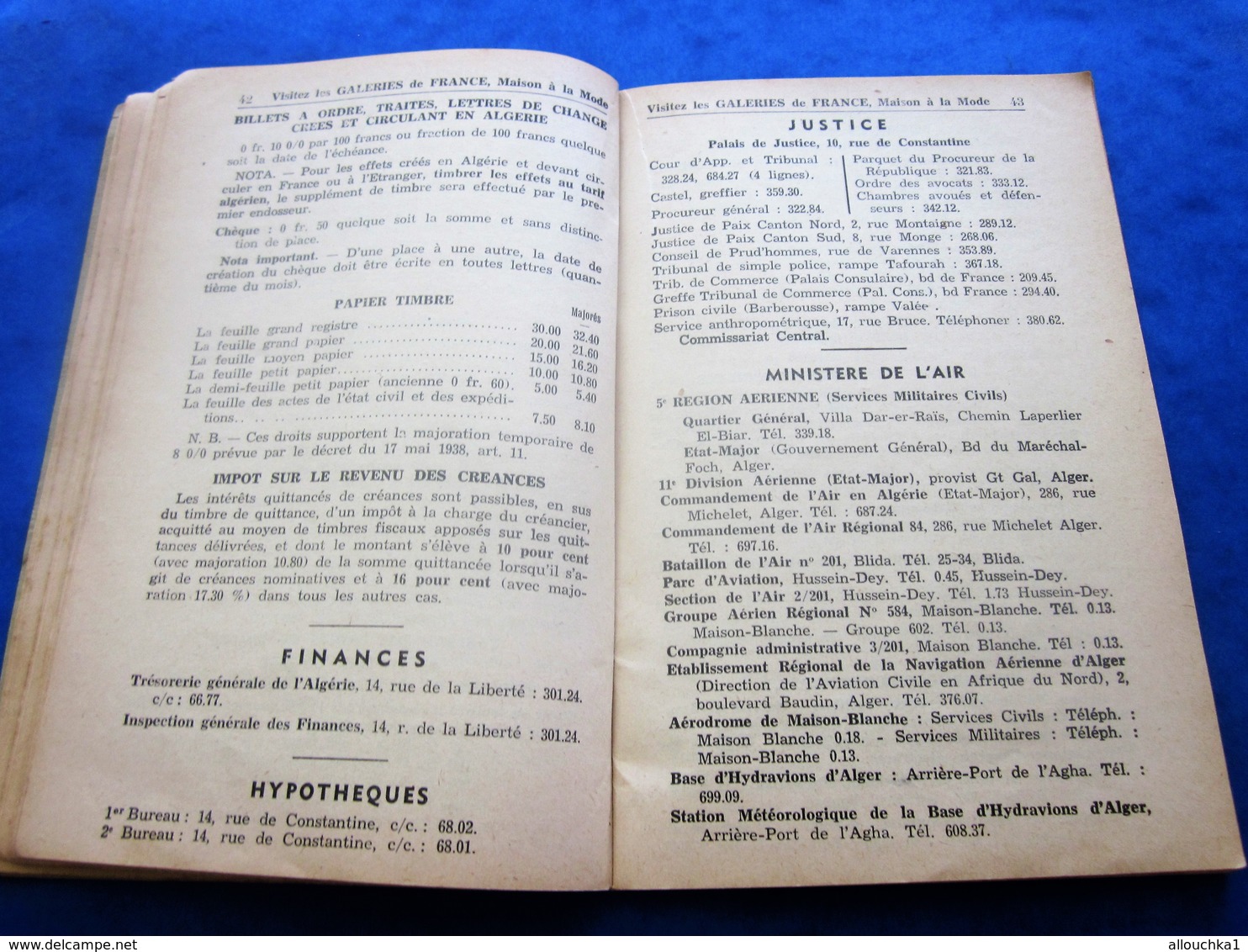 1939 ALGER PLANS GUIDE TOURISTIQUE-RUES-TRAMWAY-BUS-TRAINS-BATEAUX-PUB L’AIGLON-BRASSERIE-HÔTEL-RESTO-GALERIES DE FRANCE