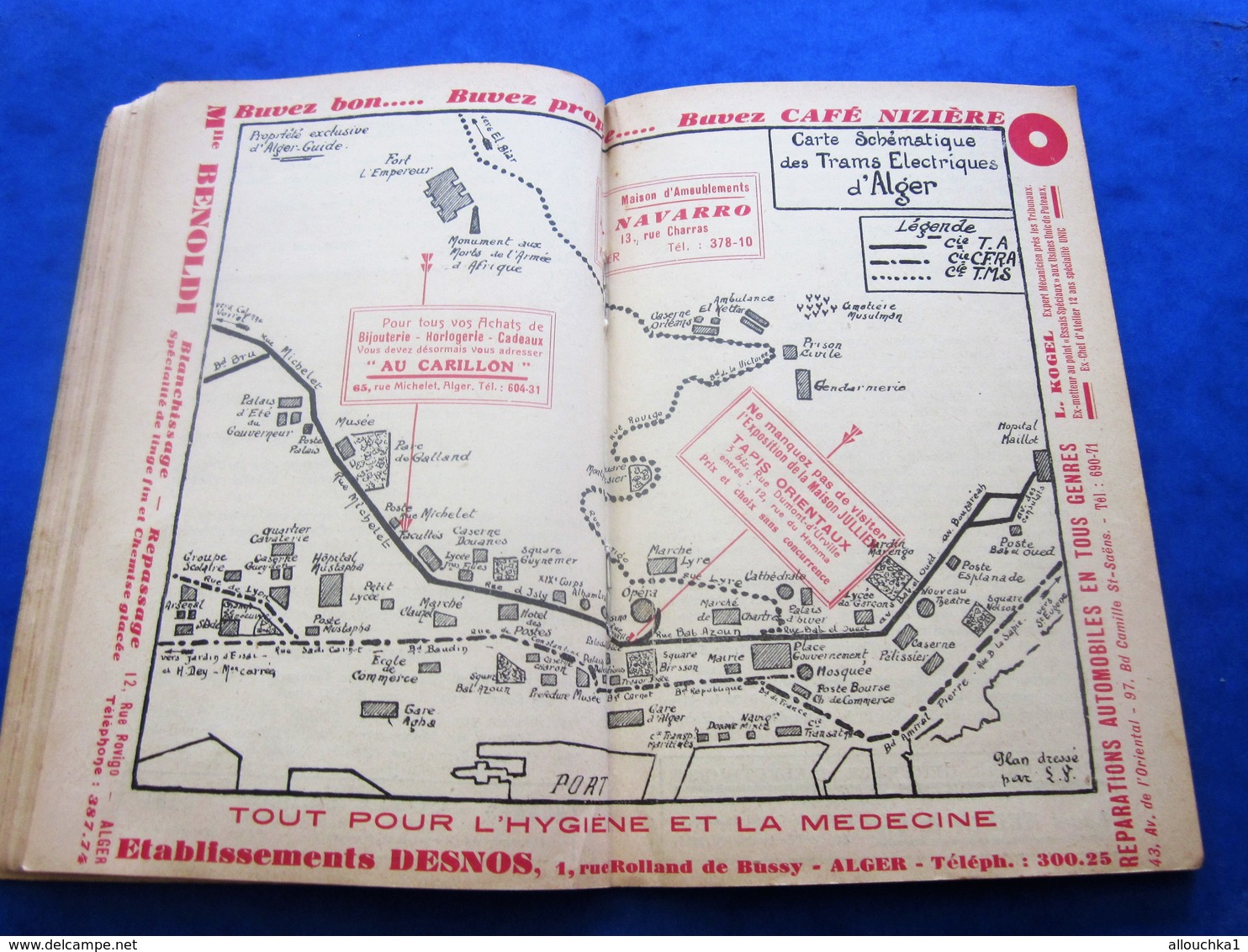 1939 ALGER PLANS GUIDE TOURISTIQUE-RUES-TRAMWAY-BUS-TRAINS-BATEAUX-PUB L’AIGLON-BRASSERIE-HÔTEL-RESTO-GALERIES DE FRANCE