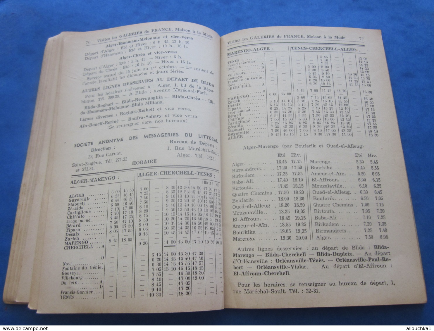 1939 ALGER PLANS GUIDE TOURISTIQUE-RUES-TRAMWAY-BUS-TRAINS-BATEAUX-PUB L’AIGLON-BRASSERIE-HÔTEL-RESTO-GALERIES DE FRANCE