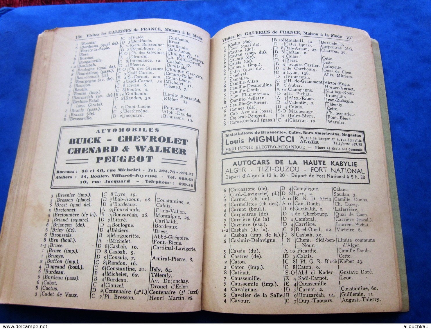 1939 ALGER PLANS GUIDE TOURISTIQUE-RUES-TRAMWAY-BUS-TRAINS-BATEAUX-PUB L’AIGLON-BRASSERIE-HÔTEL-RESTO-GALERIES DE FRANCE