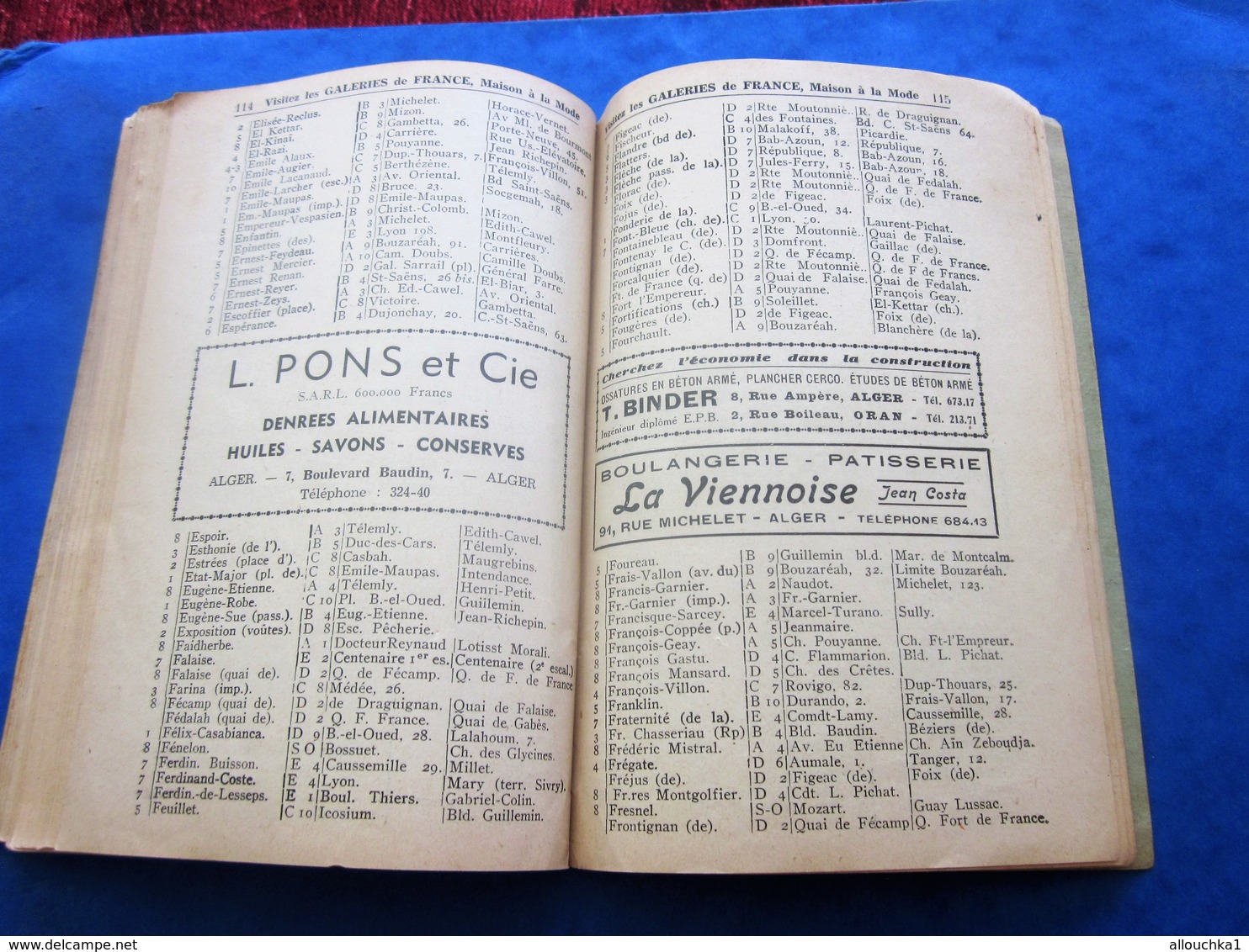 1939 ALGER PLANS GUIDE TOURISTIQUE-RUES-TRAMWAY-BUS-TRAINS-BATEAUX-PUB L’AIGLON-BRASSERIE-HÔTEL-RESTO-GALERIES DE FRANCE