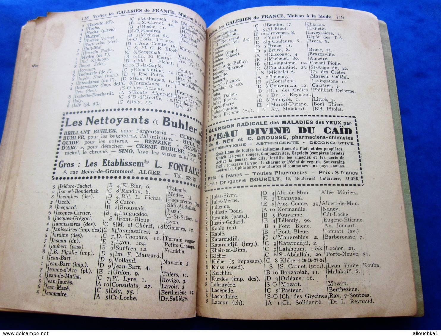 1939 ALGER PLANS GUIDE TOURISTIQUE-RUES-TRAMWAY-BUS-TRAINS-BATEAUX-PUB L’AIGLON-BRASSERIE-HÔTEL-RESTO-GALERIES DE FRANCE