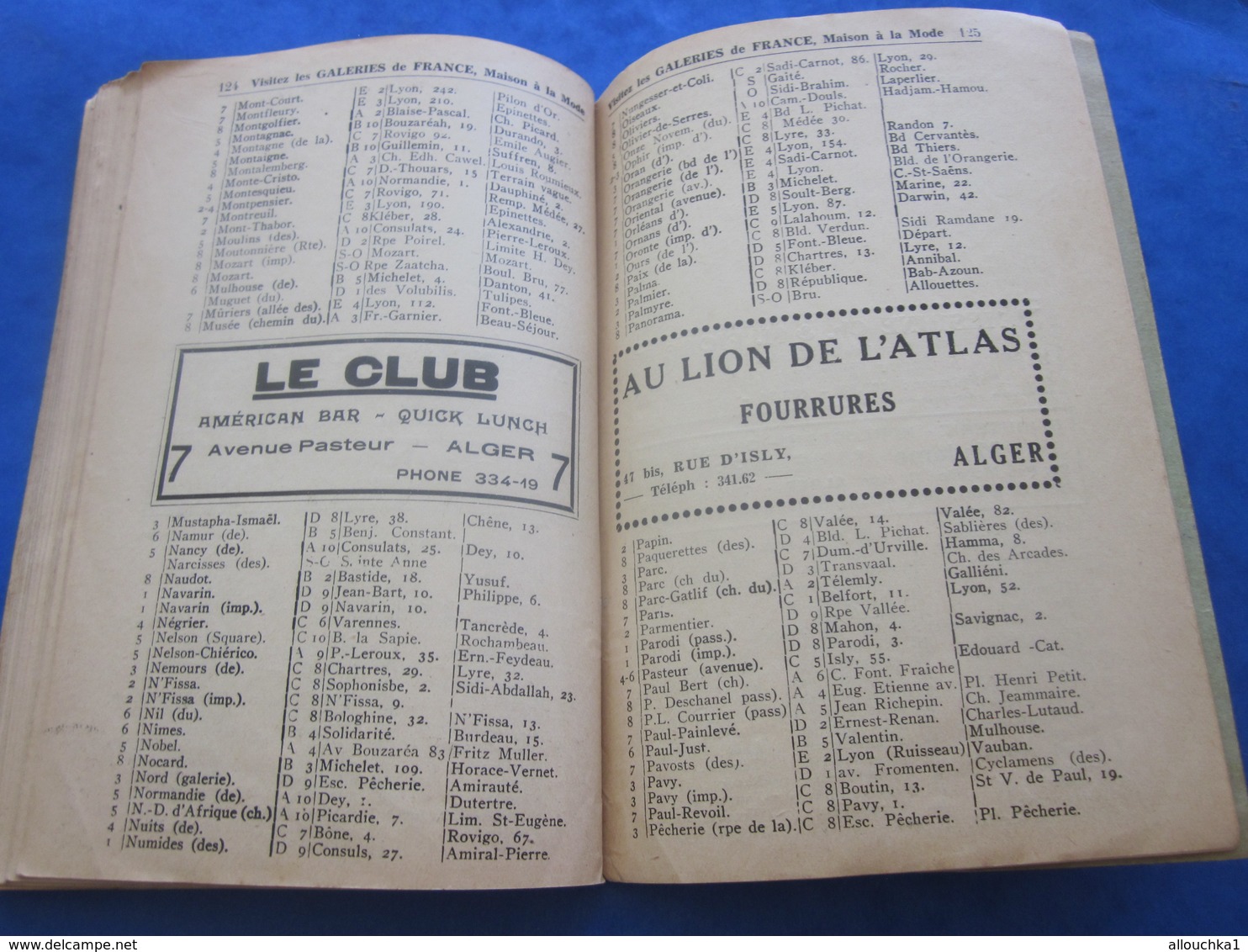 1939 ALGER PLANS GUIDE TOURISTIQUE-RUES-TRAMWAY-BUS-TRAINS-BATEAUX-PUB L’AIGLON-BRASSERIE-HÔTEL-RESTO-GALERIES DE FRANCE