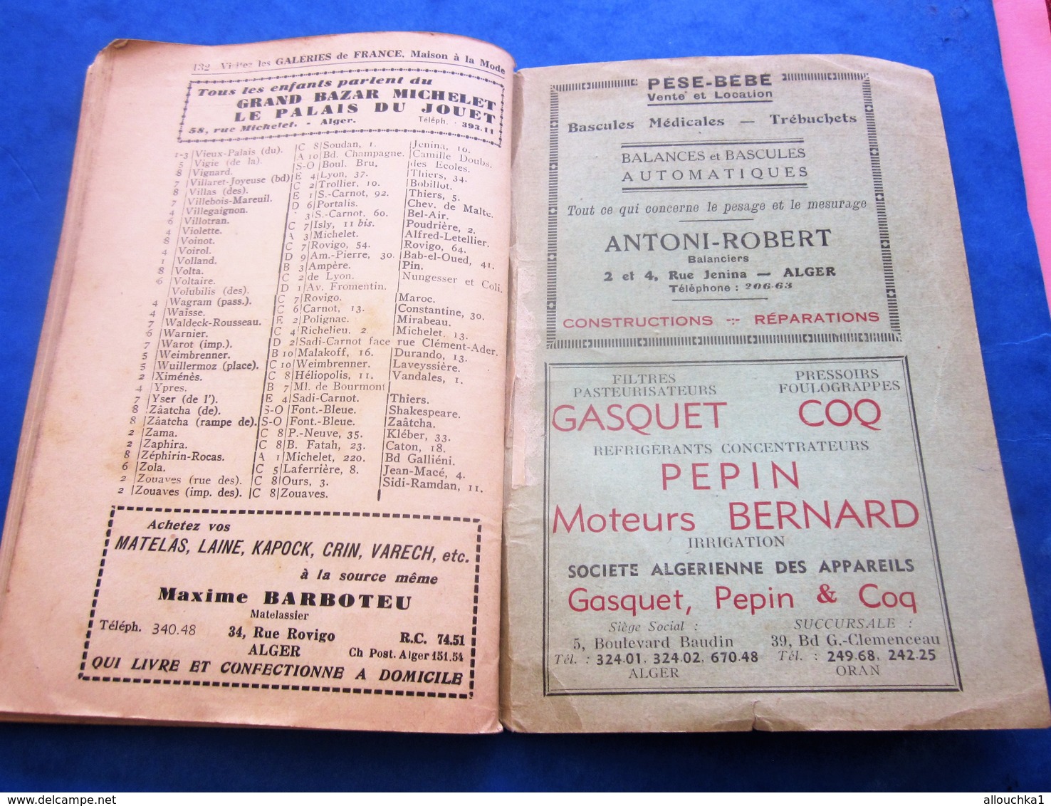 1939 ALGER PLANS GUIDE TOURISTIQUE-RUES-TRAMWAY-BUS-TRAINS-BATEAUX-PUB L’AIGLON-BRASSERIE-HÔTEL-RESTO-GALERIES DE FRANCE