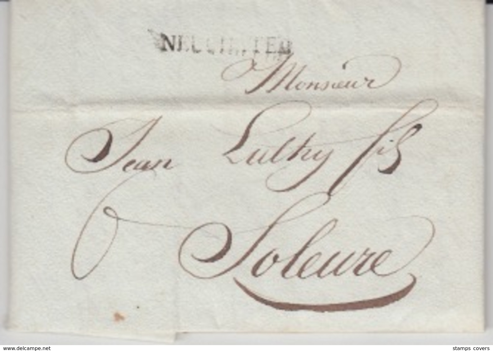 USED LETTER 21/07/1825 NEUCHATEL SOLEURE GRIFFE NEUCHATEL - ...-1845 Préphilatélie