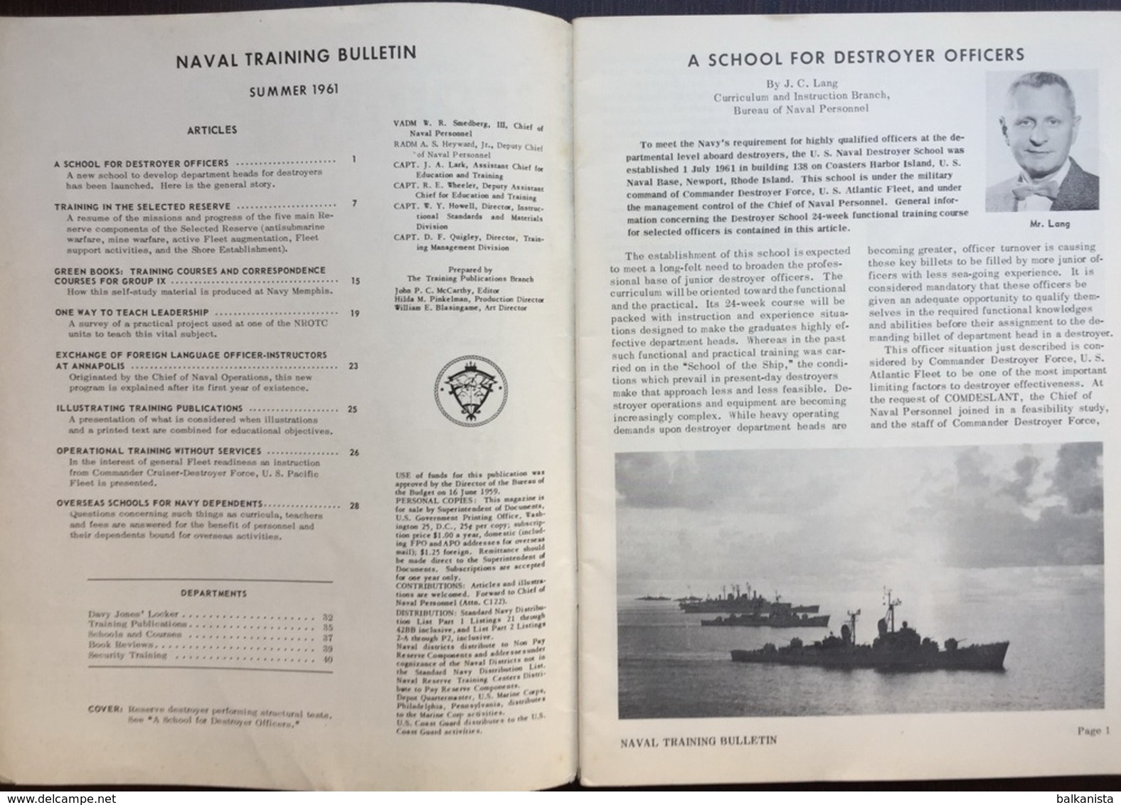 American US Army Naval Training Bulletin Summer 1961 - Naval Institute - US Army