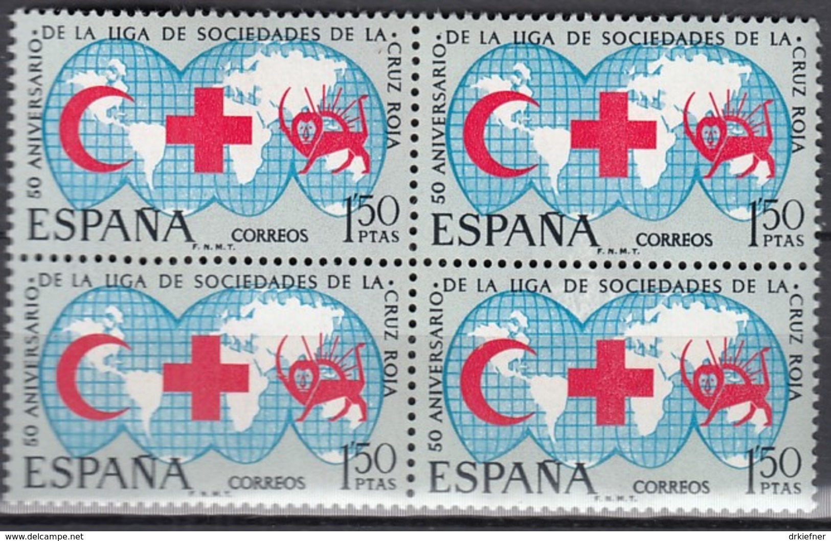 SPANIEN  1813, 4erBlock,  Postfrisch **, 50 Jahre Liga Der Rotkreuzgesellschaften 1969, Rotes Kreuz - Nuevos