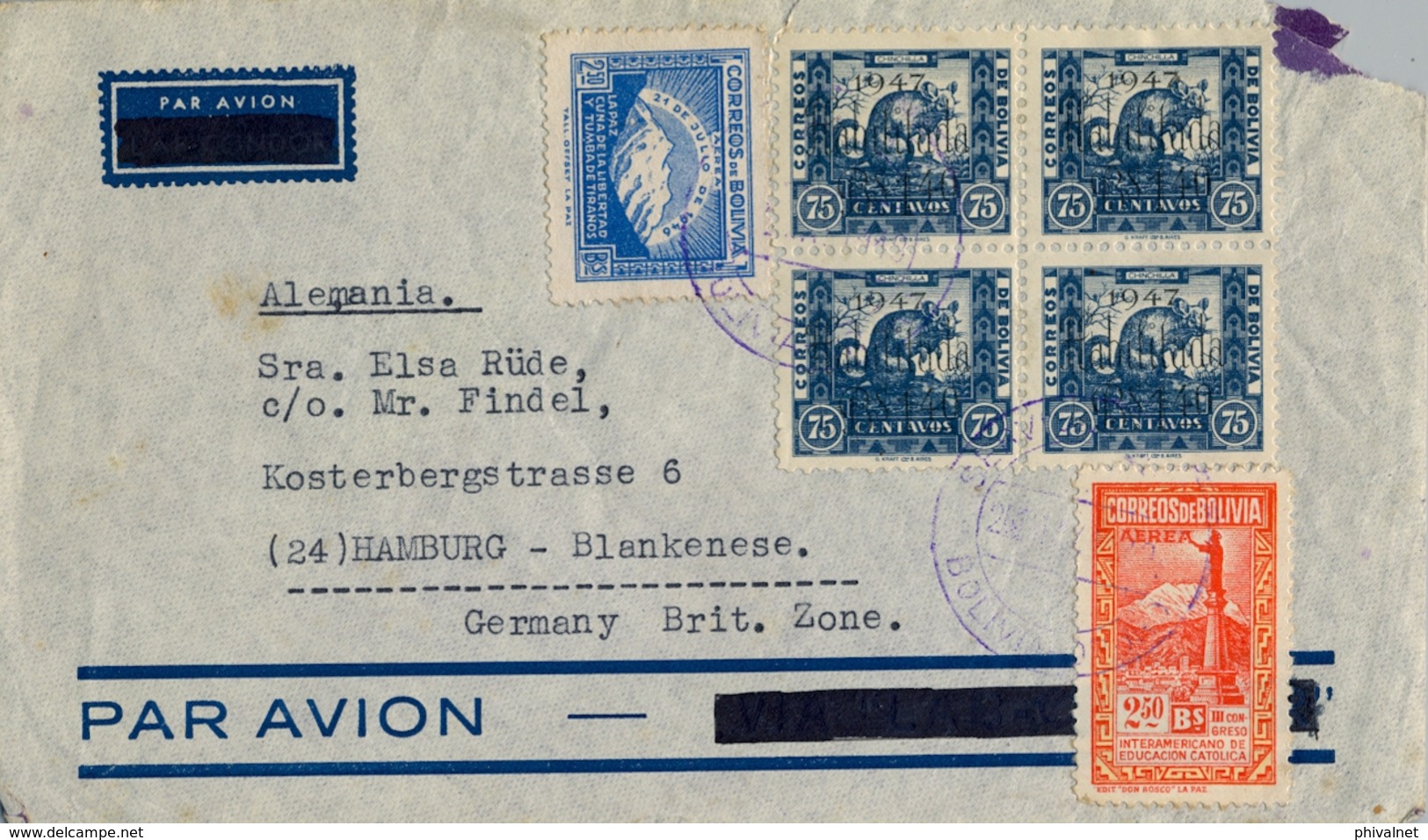 1947  BOLIVIA , SOBRE CIRCULADO , SERVICIO AÉREO , ORURO - HAMBURGO , MAGNÍFICO FRANQUEO - Bolivien