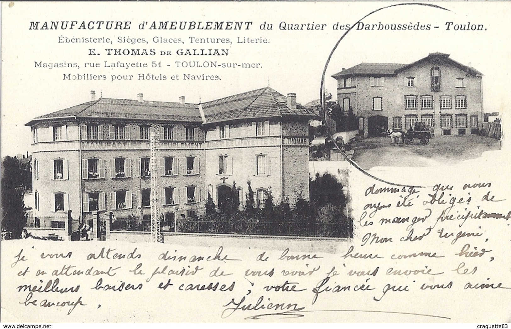 TOULON-MANUFACTURE D'AMEUBLEMENT DU QUARTIER DES DARBOUSSEDES-  E. THOMAS DE GALLIAN  Carte Animée - Toulon