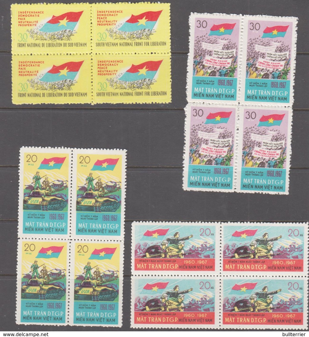 VIETNAM -  1967 - NFL ANNIVERSARY SET OF 3 IN BLOCKS OF 4 +1968 30X ENGLISH INSCRIPTIN BLOCK MNH SG £107 - Vietnam