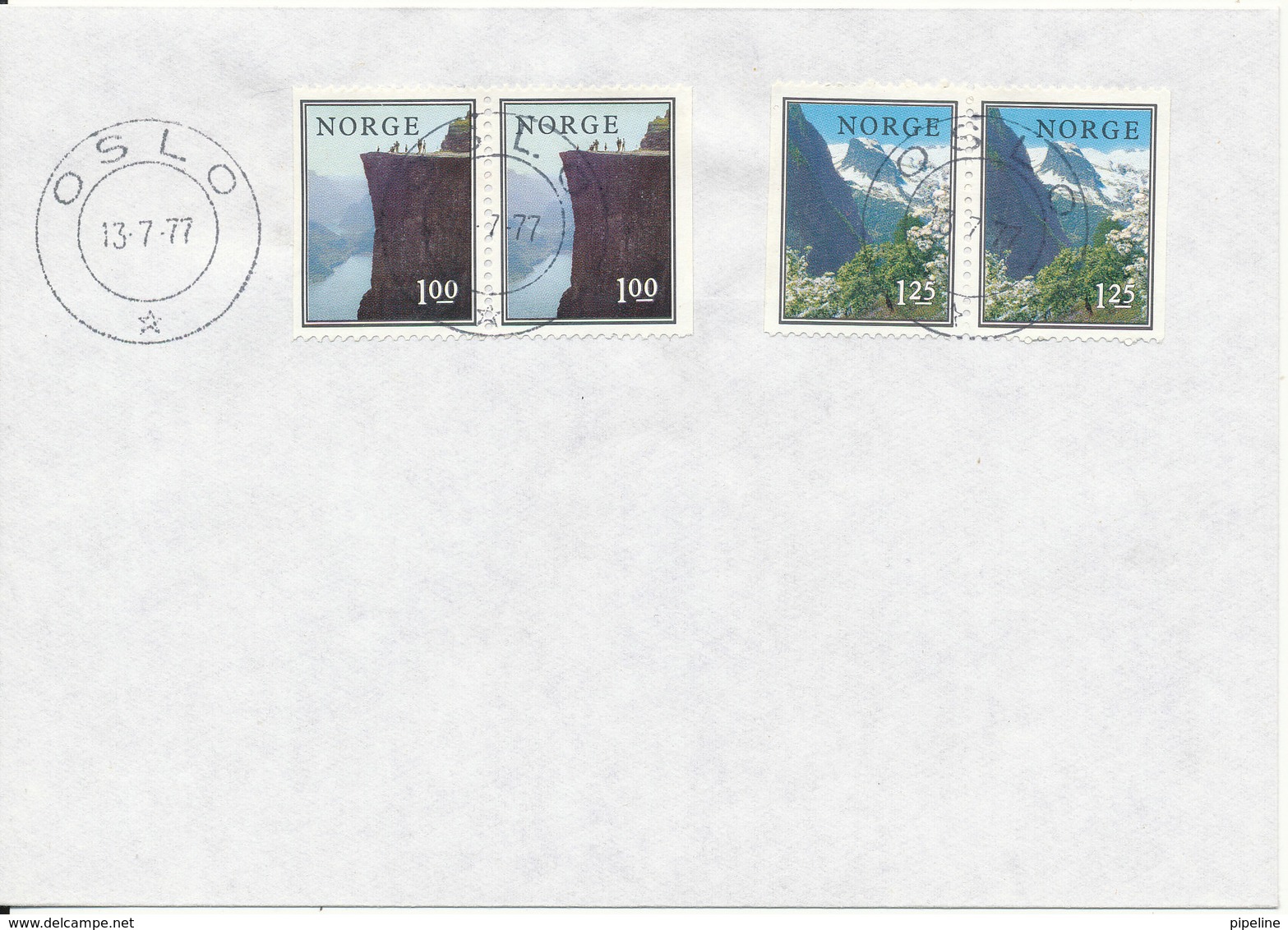 Norway Cover Oslo 13-7-1977 With 2 Pairs From Booklet - Covers & Documents