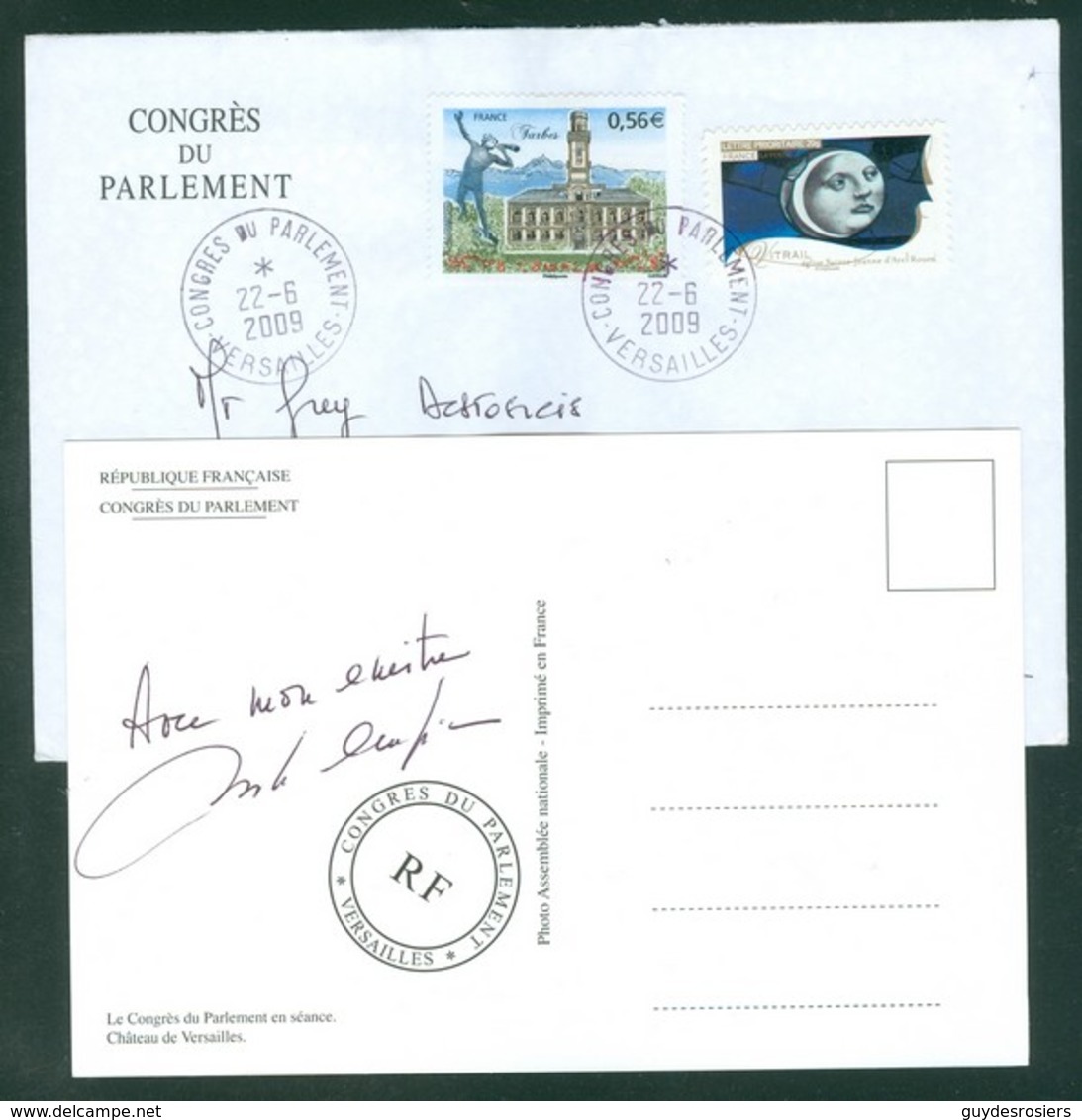 Congrès Du Parlement, Versailles. Carte Postale + Enveloppe Oblitérée Du Congrès; 22 Juin 2009 (6822) - Otros & Sin Clasificación