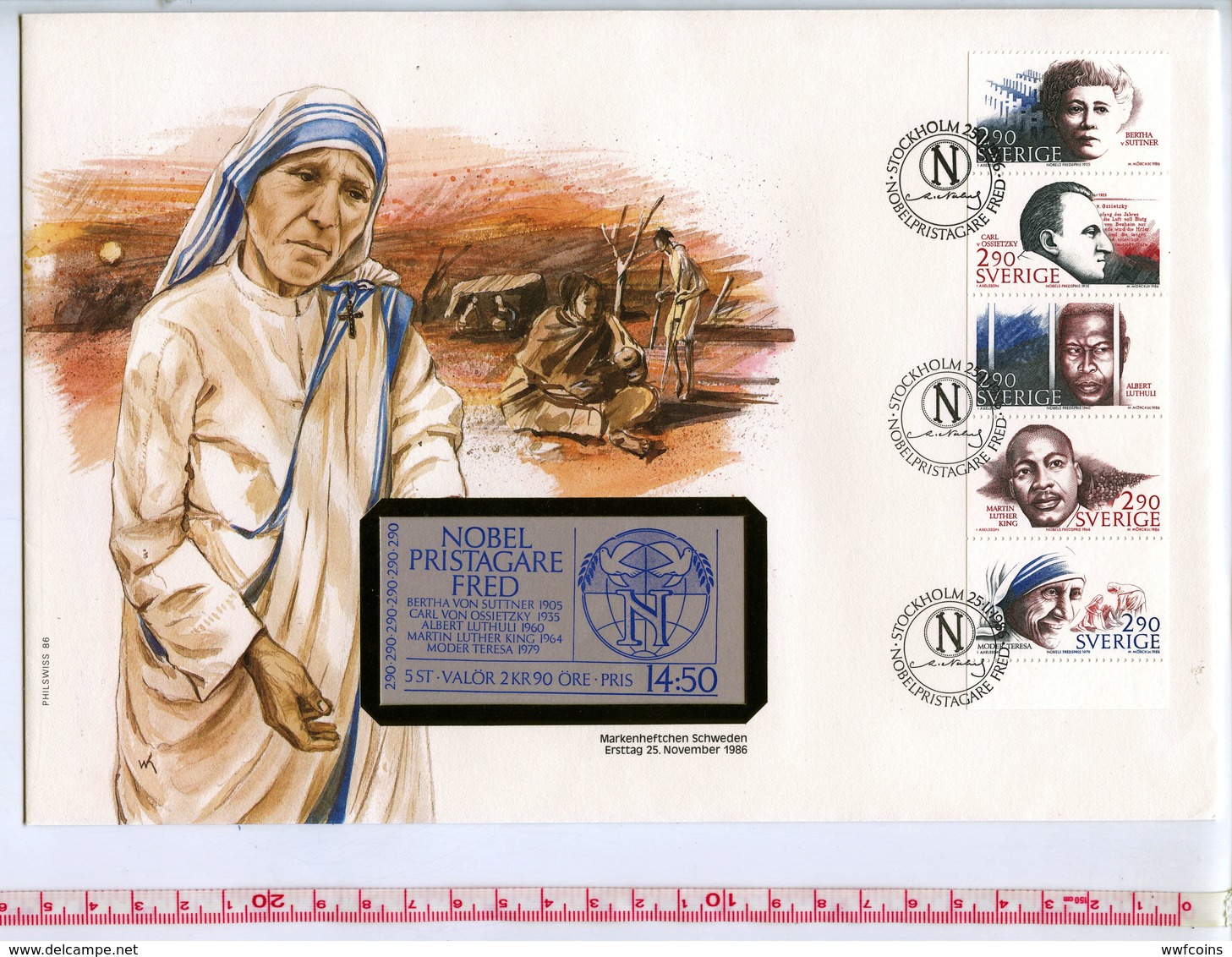 BANKNOTES AUTHENTIC GIANT POSTCARD COMMEMORATIVE NOBEL MADRE TERESA DI CALCUTTA SOUTH KOREA FINLAND RARE FDC - Corea Del Sud