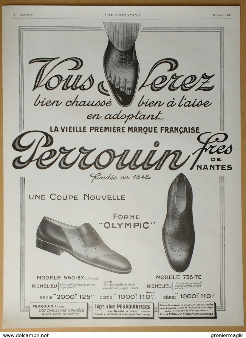 1926 Chaussures Perrouin Frères Nantes Forme "Olympic" Modèle Richelieu - Publicité - Savon Gibbs Illustrateur P. Dac - Publicidad