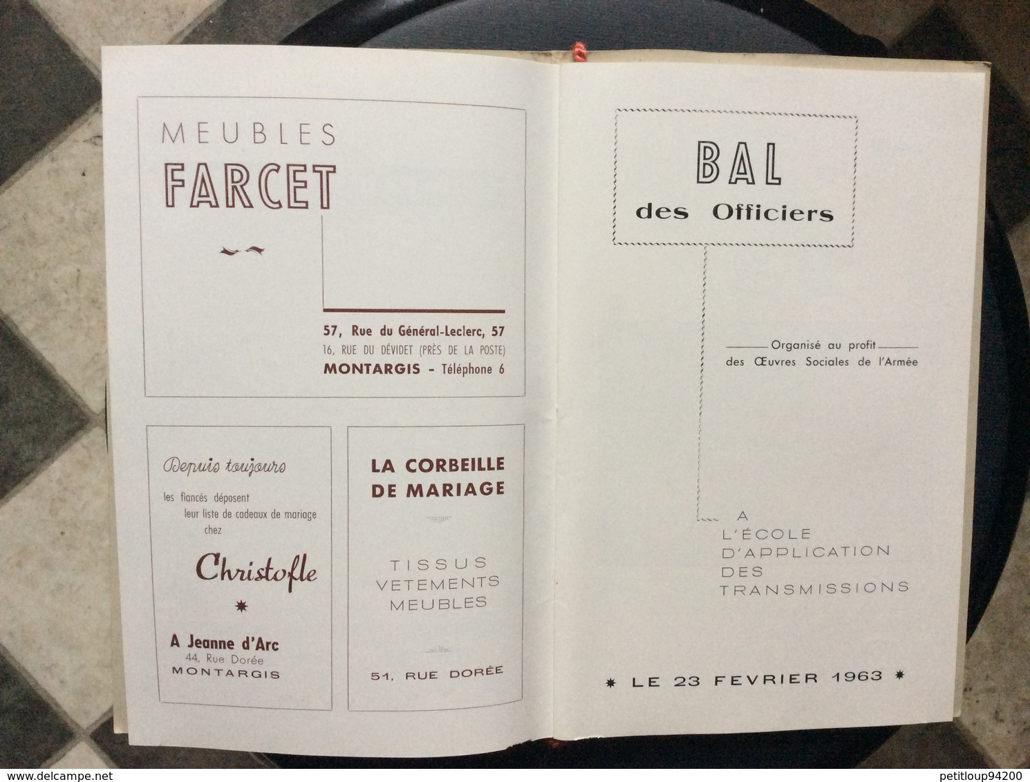 PROGRAMME  ÉCOLE D’APPLICATION DES TRANSMISSIONS EAT  Bal des Officiers  ŒUVRES SOCIALES DE L’ ARMÉE Annee1963 MONTARGIS