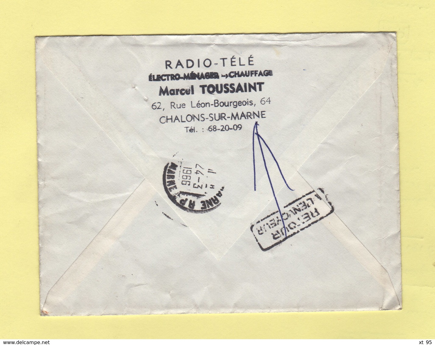 Lettre De La Journee Du Timbre De Chalons Sur Marne En Retour A L Envoyeur - 1966 - 1961-....