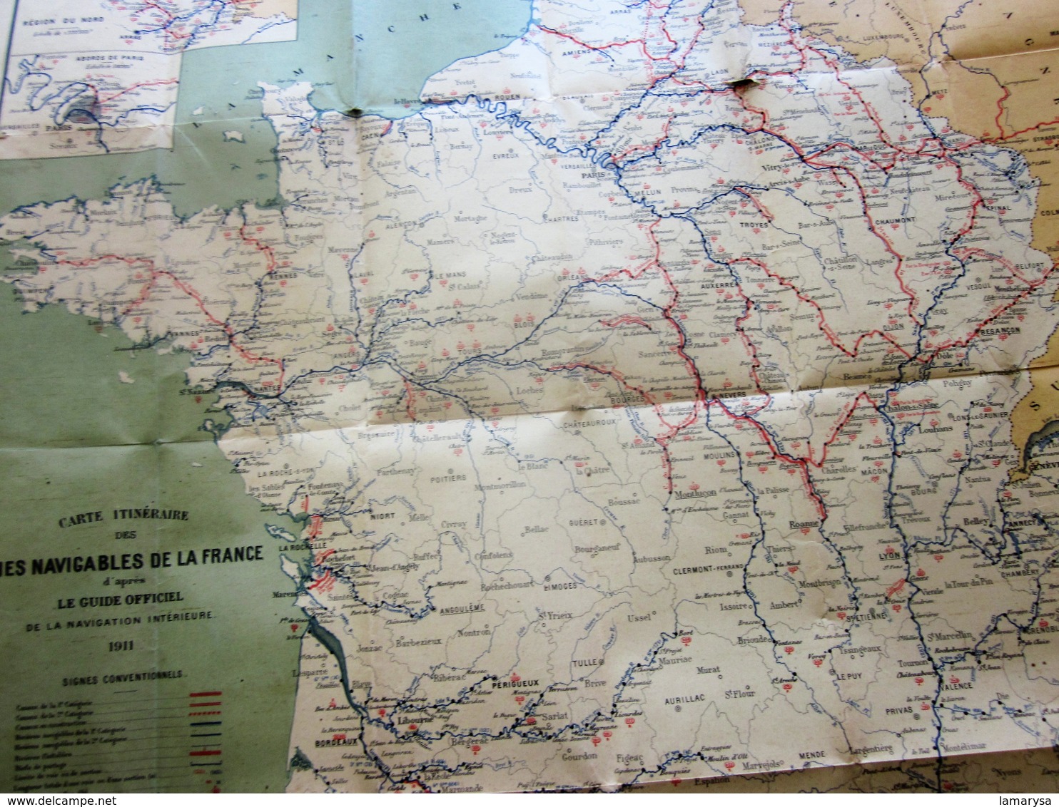 1911 CARTE ITINÉRAIRE VOIES NAVIGABLES DE FRANCE D’APRÈS GUIDE OFFICIEL NAVIGATION INTÉRIEURE éditeurs Berger Levrault - Seekarten