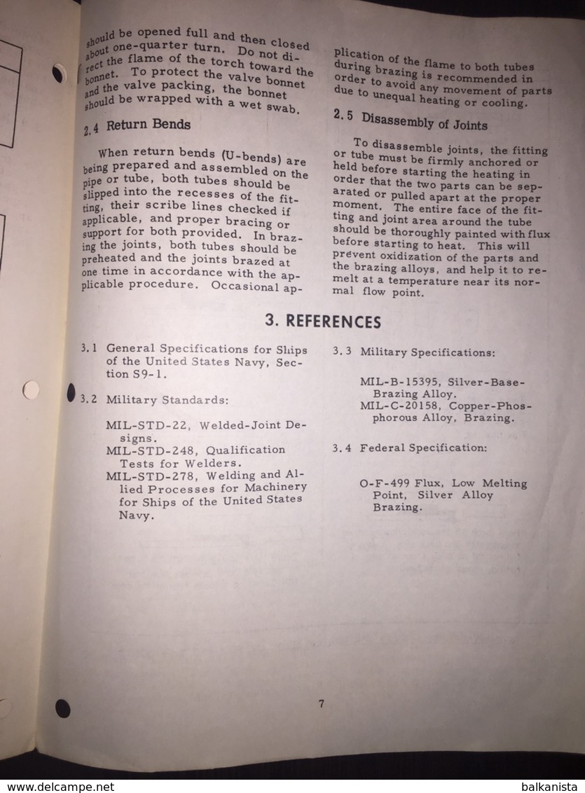 Instructions For Torch Brazing Of Ferrous And Non-Ferrous Piping 1961 Bureau Of Ships Navy Department - Fuerzas Armadas Americanas