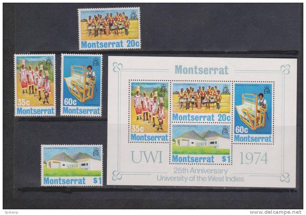 Montserrat 1974 University Of West Indies Set 4 & Miniature Set MNH - Montserrat