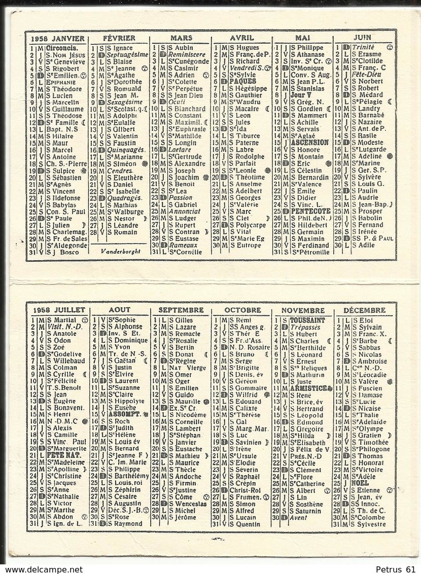 Calendrier De Poche 1958 - SVELTA - Magasin Dumonceau-Lesure ) MOUSTIER-sur-SAMBRE - Klein Formaat: 1941-60