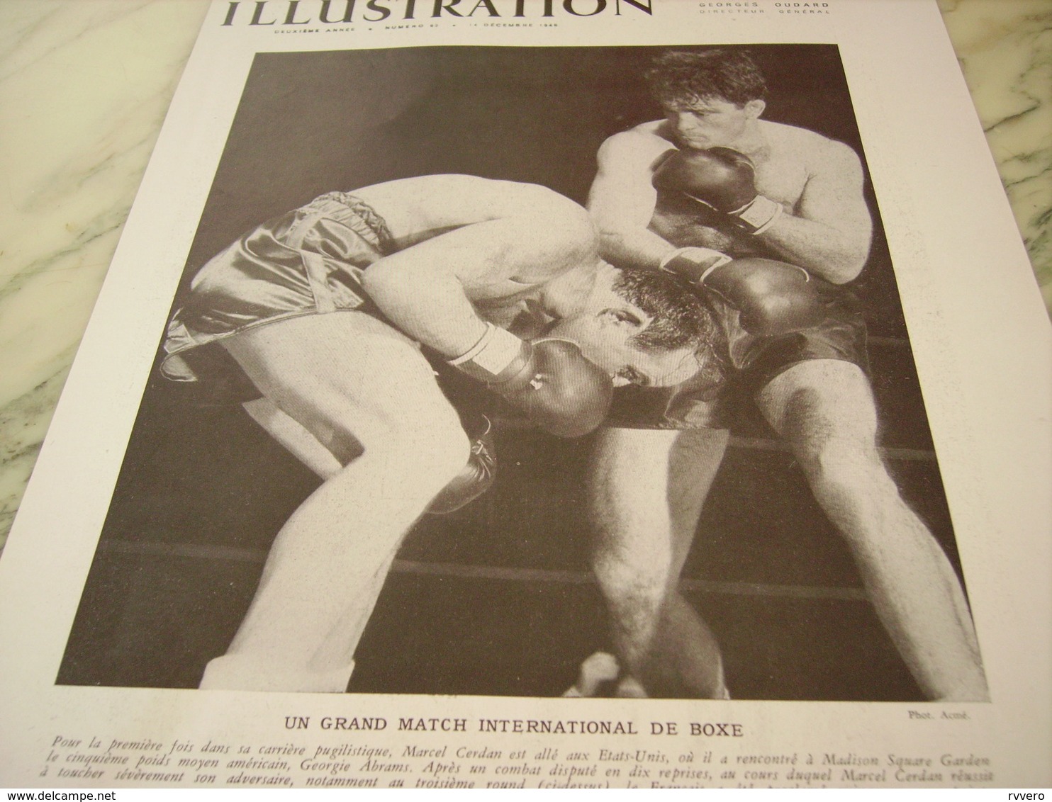 ANCIENNE PHOTO VEDETTE DE LA BOXE MARCEL CERDAN ET GEORGIE ABRAMS 1946 - Autres & Non Classés