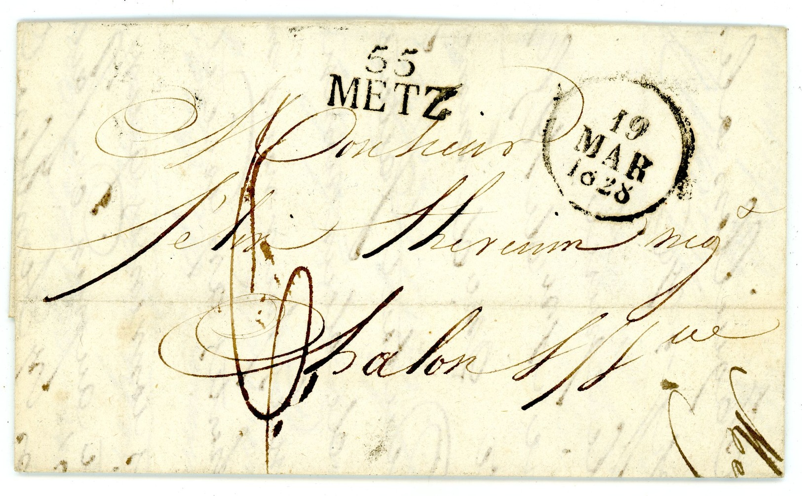 "55 METZ" 1828 Portobrief Mit Inhalt - 1801-1848: Vorläufer XIX