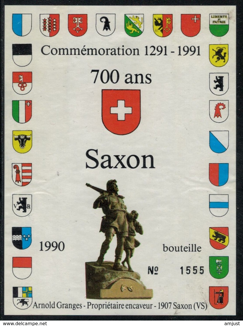 Etiquette De Vin // Saxon, Vin Du 700ème - 700 Jaar Zwitserse Confederatie