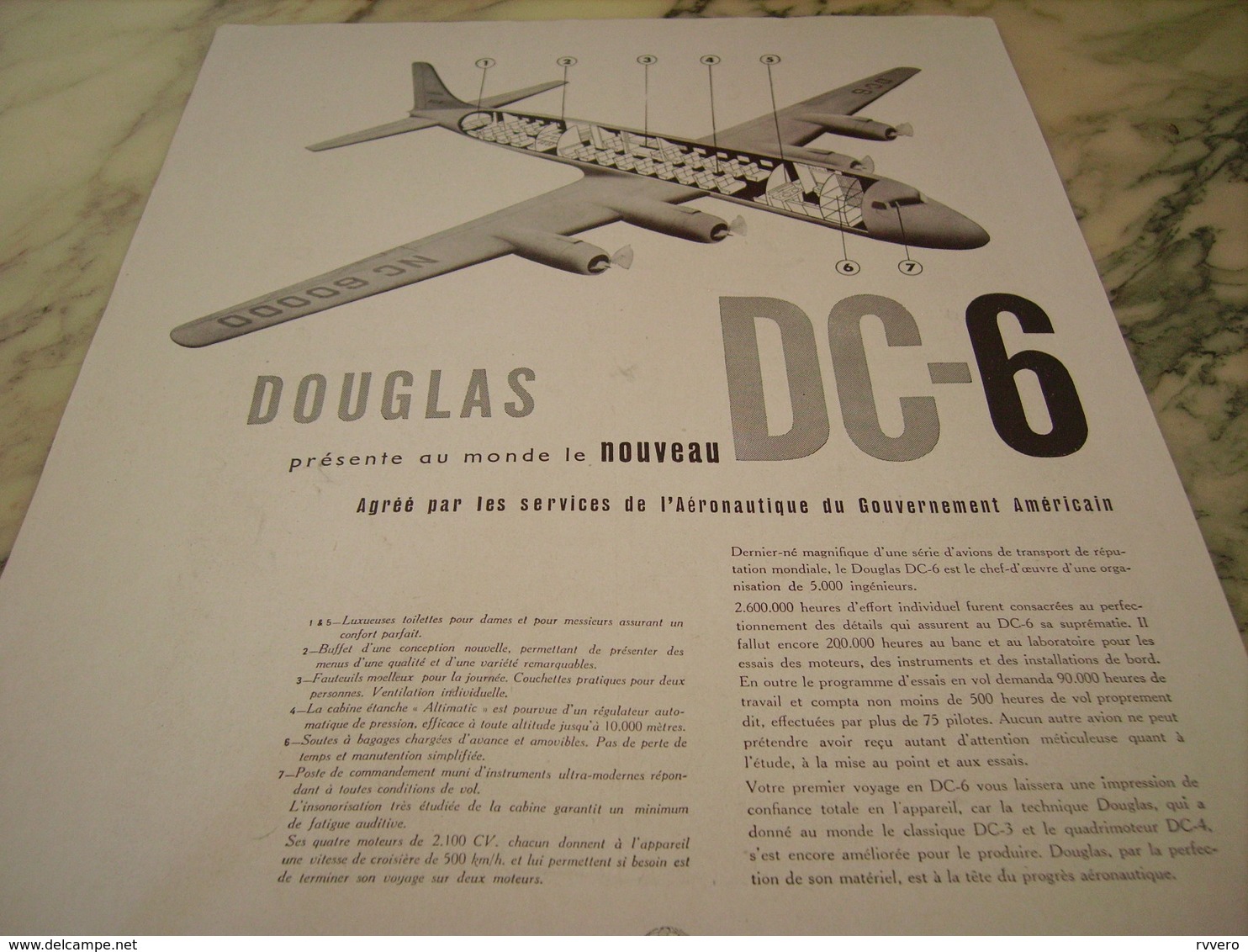 ANCIENNE PUBLICITE   AVION DOUGLAS 1947 - Publicités