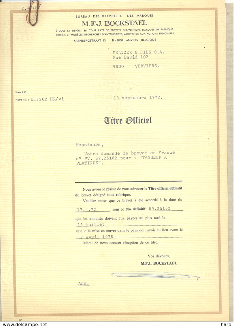 Brevet (Dossier Complet) Déposé Par SA PELTZER & Fils 1969  "Tasseur à Platines " France - Textile, Veviers (jm) - Textile & Vestimentaire