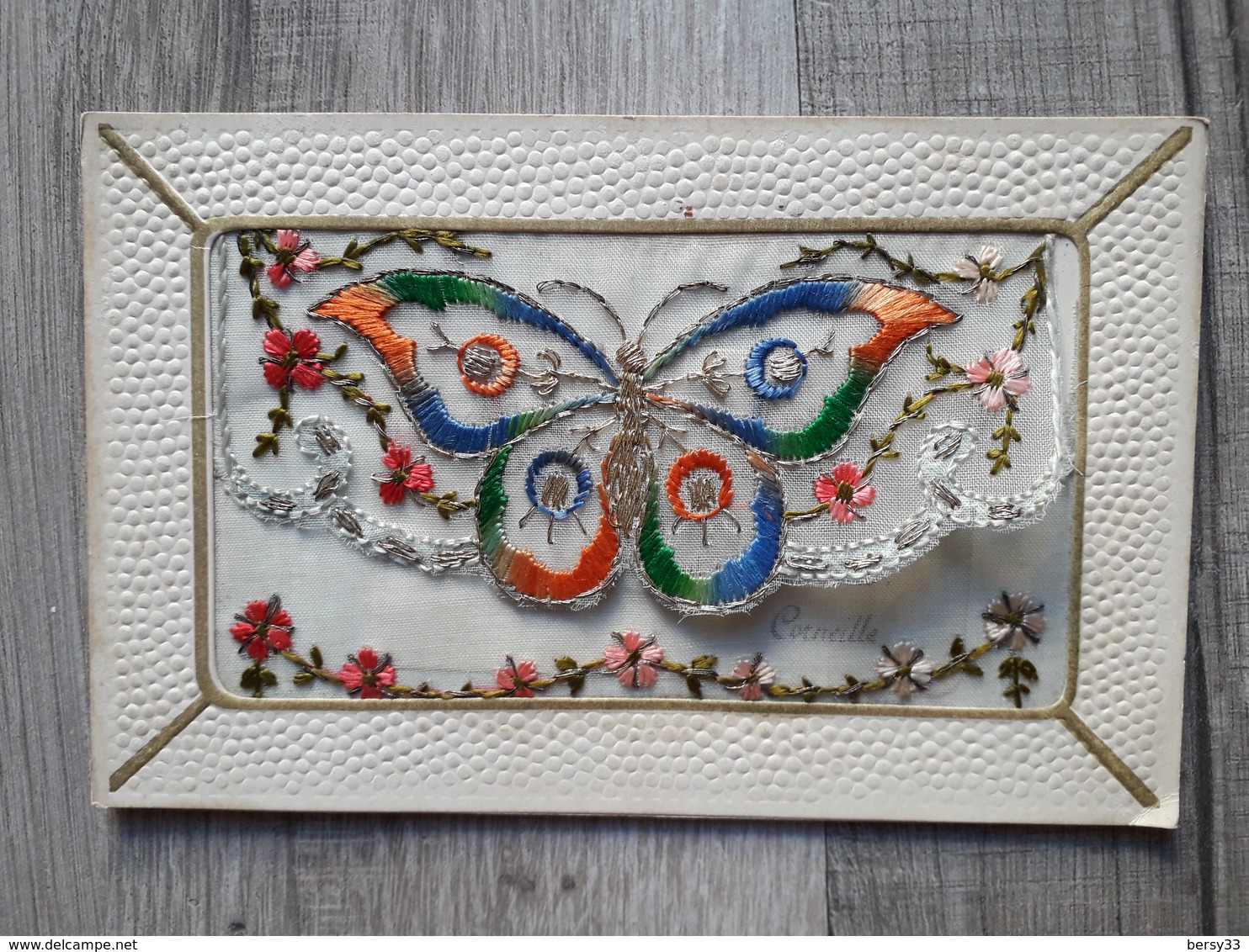 CPA - FANTAISIE Carte Brodée Papillon - Poème De Corneille à L'intérieur: Un Coeur à L'autre Uni Jamais Ne Se Retire Et - Embroidered