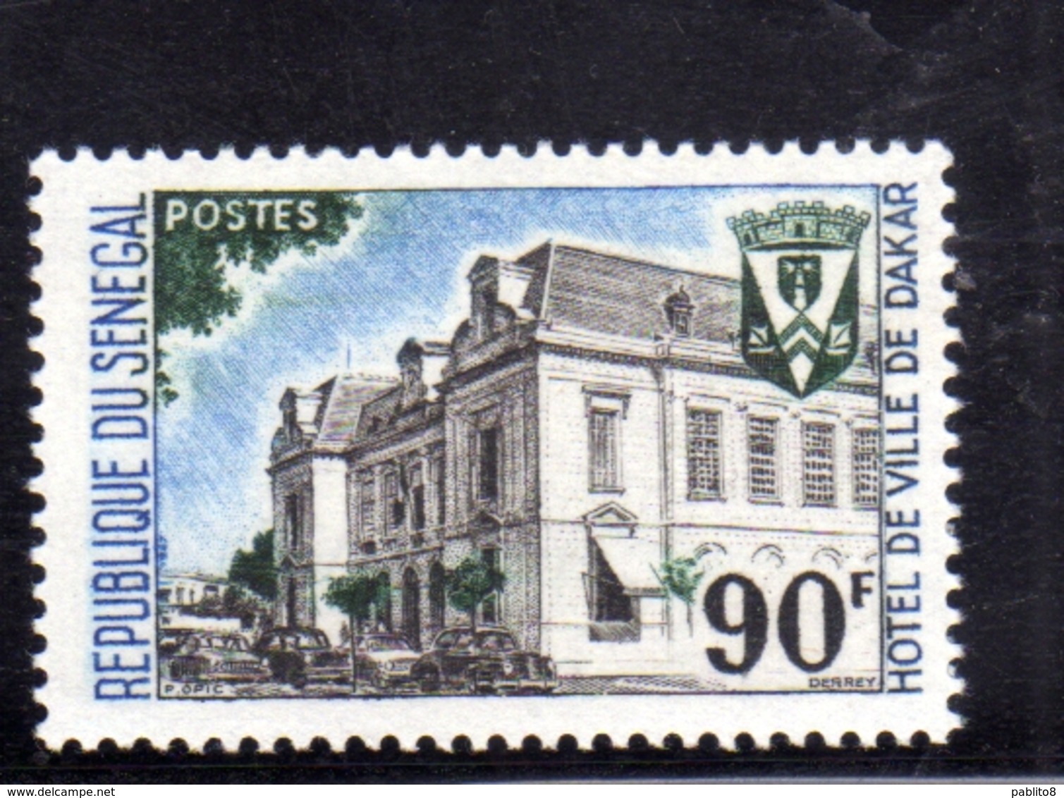 SENEGAL 1967 CITY HALL AND ARMS HOTEL DE VILLE DAKAR CITTA' E STEMMA 90f MNH - Sénégal (1960-...)