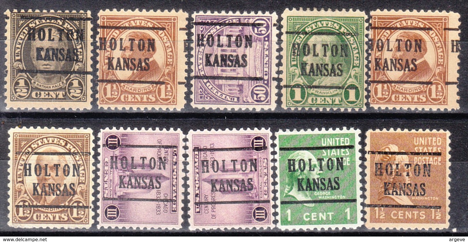 USA Precancel Vorausentwertung Preo, Locals Kansas, Holton 224, 10 Diff. Perf. 3 X 11x11, 7 X 11x10 1/2 - Préoblitérés