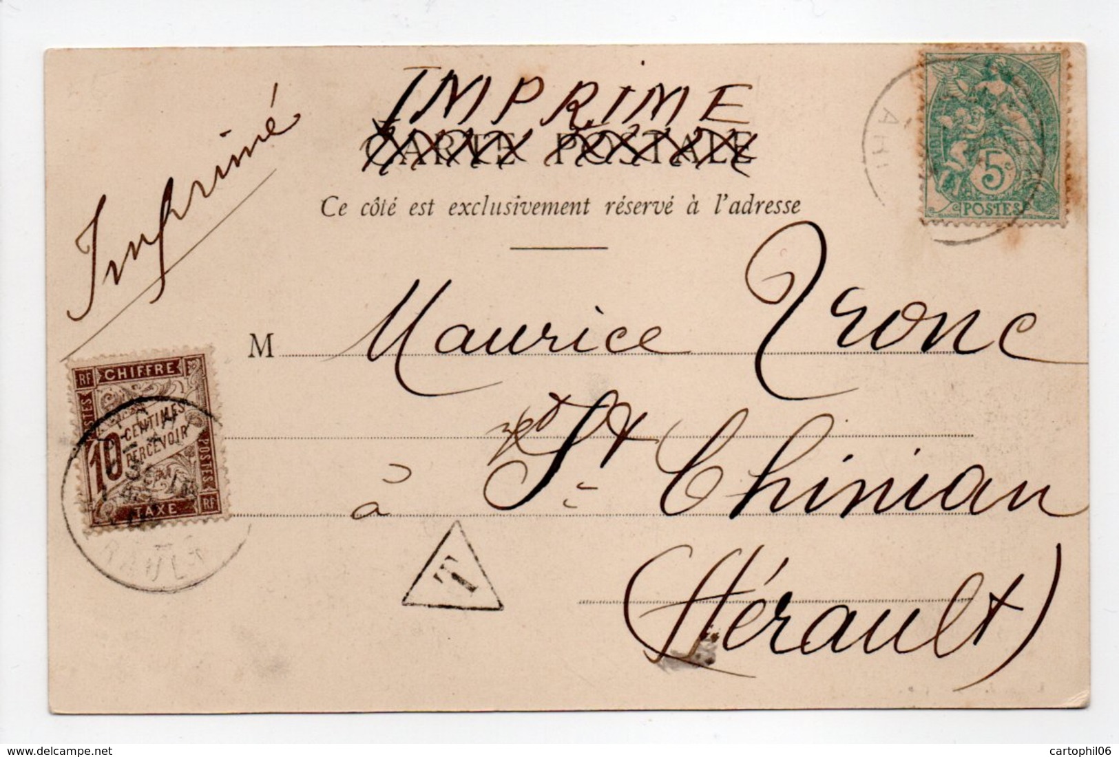 - Carte Postale AULUS (Ariège) Pour SAINT-CHINIAN (Hérault) - TAXÉE 10 C. Brun Type Duval - - 1859-1959 Lettres & Documents