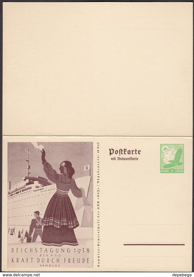 Germany 1938 - K.d.F. Air Mail Stationery W. Reply Card. Luftpost Ganzsache, MiNr. P 247 F+A. - Other & Unclassified