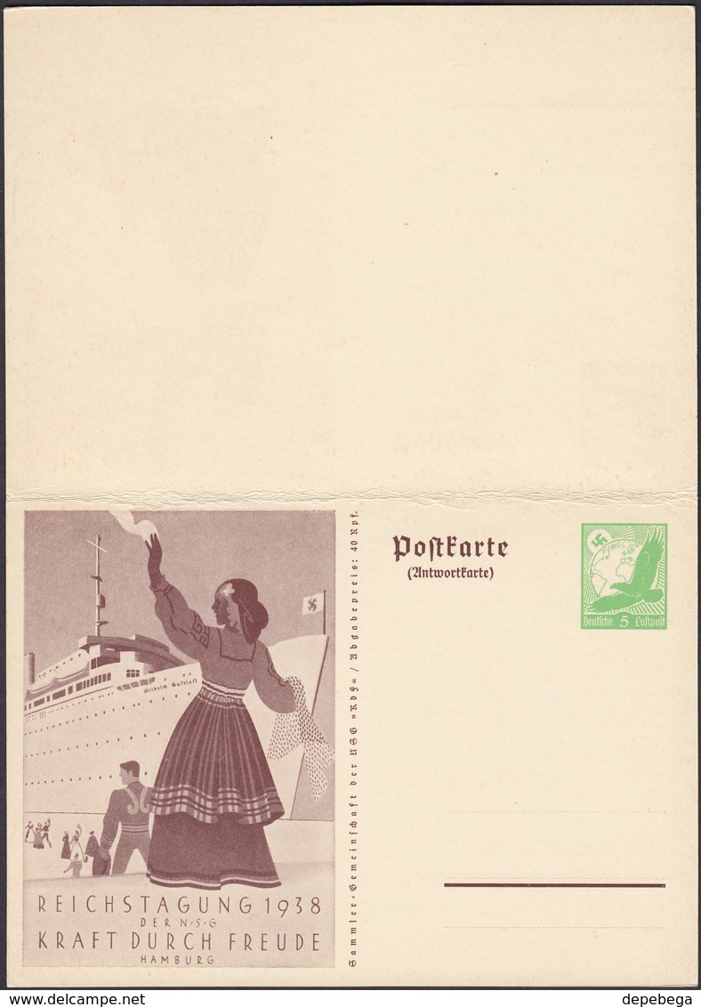 Germany 1938 - K.d.F. Air Mail Stationery W. Reply Card. Luftpost Ganzsache, MiNr. P 247 F+A. - Otros & Sin Clasificación