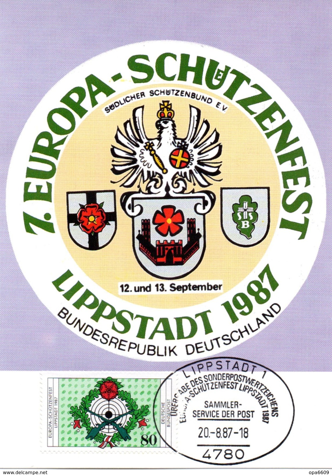 BRD Maximumkarte "7. Europa Schützenfest, Lippstadt" Mi 1330 ESSt 20.8.1987 LIPPSTADT 1 - Sonstige & Ohne Zuordnung